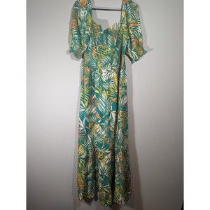 Betsey Johnson Green Palm Leaf Tropical Maxi Dress Women (see measurements)